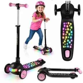   Háromkerekű roller, Ricokids Glowi, fekete/rózsaszín, LED világítás a fellépőben, balanszos irányítás, állítható fém kormány, max. 35 kg
