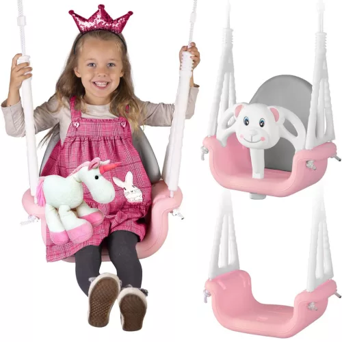 Gyerek hinta, Ricokids, rózsaszín, maci minta, kötélmagasság: 130-160 cm, átalakítható, teherbírás: 30 kg, téglalap alakú