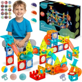   Mágneses játékkészlet, Ricokids RK-763, 110 db, építőkockák, színes, világítással, golyópálya elemekkel, oktató, készségfejlesztő, mágneses elemek (TE776310)