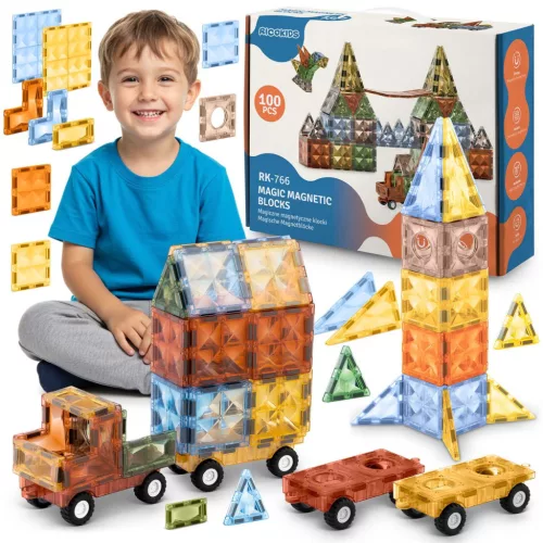 Mágneses játékkészlet, Ricokids RK-766, 100 db, építőkockák, oktató, kreatív, fejlesztő, gyerekeknek