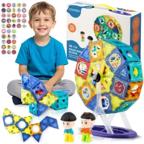   Mágneses játékkészlet, Ricokids RK-769, 71 db, építőkockák, forgó körhintával, figurákkal, átlátszó elemekkel