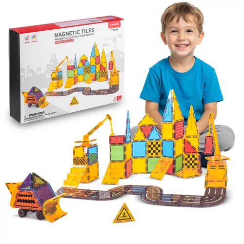 Mágneses játékkészlet, Ricokids RK-780, 90 db, többszínű, építőkockák, mágneses elemek, számos építési lehetőség, 3 éves kortól
