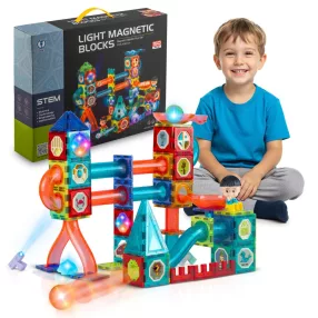  Mágneses játékkészlet, Ricokids RK-782, 150 db, sötétben világító, építőkockák, mágneses elemek, golyópálya, számos építési lehetőség, 3 éves kortól