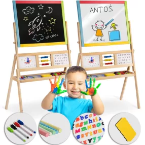   Mágneses rajztábla, Ricokids, 104 x 67 x 38 cm, kétoldalas (mágneses és krétás tábla), forgatható, beépített óra és abakusz