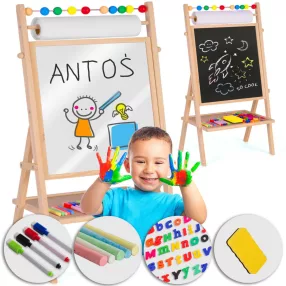   Mágneses rajztábla, Ricokids, 80 x 40 x 28 cm, kétoldalas (mágneses és krétás tábla), forgatható, 20 m papírtekercs, abakusz