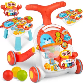   Járássegítő játék, Ricokids RK-810, fehér-piros, 3 az 1-ben, multifunkciós, 42 x 42 x 50,5 cm, járássegítő, blokkolható csúszásgátló kerekek, elemes (3 x AAA)