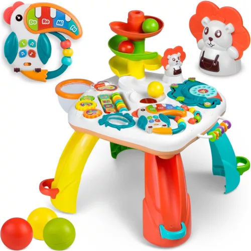 Gyerek játékasztal, Ricokids RK-811, 46 x 46 x 51 cm, zenélő, oktató, levehető tábla, labdapálya, elemes (2x AAA)