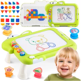   Mágneses rajztábla, Ricokids RK-823, zöld, tangram kirakóval, négy színű rajzfelület, gyorsan törölhető, 3 db mágneses pecsét, ergonomikus rajztoll, asztalka funkció