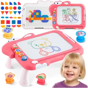   Mágneses rajztábla, Ricokids RK-823, rózsaszín, tangram kirakóval, négy színű rajzfelület, gyorsan törölhető, 3 db mágneses pecsét, ergonomikus rajztoll, asztalka funkció (TE782301)