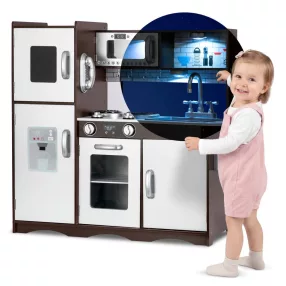   Játékkonyha, Ricokids Retro, 92 x 82,5 x 30 cm, fa és MDF, interaktív elemekkel, 2 db LED lámpával, krétatáblával, telefonkiegészítővel