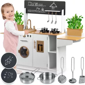   Játékkonyha, Ricokids RC-836, 70 x 29,5 x 98 cm, fa és MDF, interaktív elemekkel, rozsdamentes acél tartozékokkal