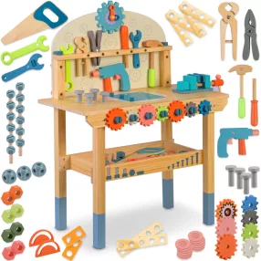   Fa játékasztal, Ricokids RK-876, gyerek munkapad szerszámkészlettel, Montessori ihletésű, készségfejlesztő (TE787600)
