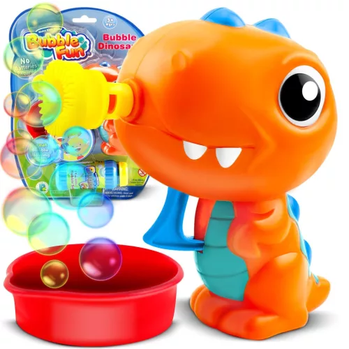 Buborékfújó gép, Ricokids RK-905, dinoszaurusz forma, 12 x 5,5 x 11 cm, mechanikus, buborékfújó folyadékkal, 3 éves kortól, nem zenélő