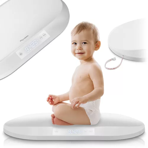 Elektronikus babamérleg, Nukido NK-950, fehér, 5 g pontosság, beépített 150 cm mérőszalag, teherbírás: 40 kg, elemes (3 x  AAA, tartozék)