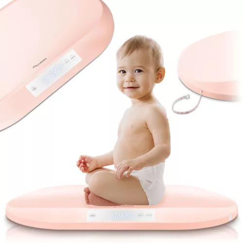 Elektronikus babamérleg, Nukido NK-950, rózsaszín, 5 g pontosság, beépített 150 cm mérőszalag, teherbírás: 40 kg, elemes (3 x  AAA, tartozék)