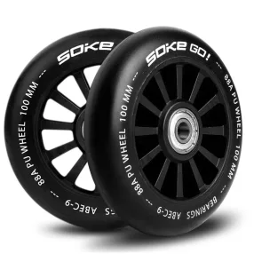   Roller kerék szett, SOKE, fekete, 10 cm, 2 db, ABEC-9 csapágy, 88A keménységű PU, 0,8 cm tengely