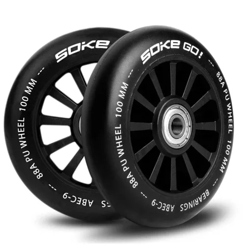 Roller kerék szett, SOKE, fekete, 10 cm, 2 db, ABEC-9 csapágy, 88A keménységű PU, 0,8 cm tengely