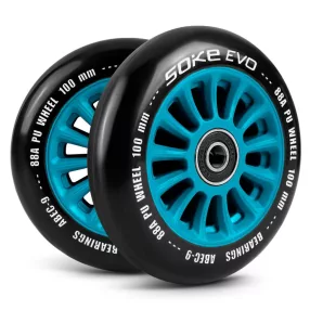   Roller kerék szett, SOKE, kék, 10 cm, 2 db, ABEC-9 csapágy, 88A keménységű PU, 0,8 cm tengely