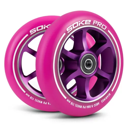 Roller kerék szett, SOKE, rózsaszín, 11 cm, 2 db, ABEC-9 csapágy, 88A keménységű PU, 0,8 cm tengely