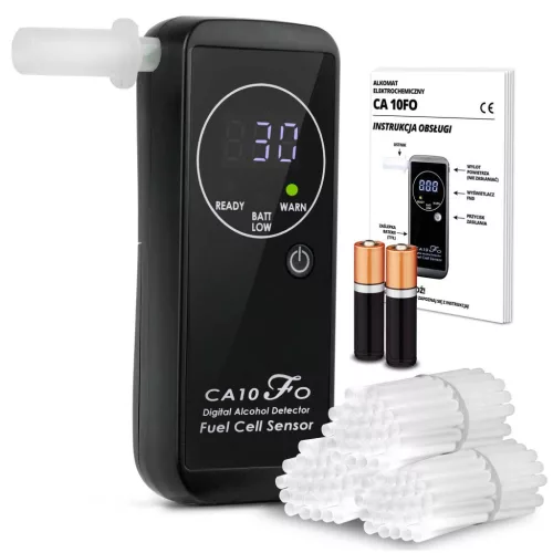 Alkoholteszter, szonda, K-PRO CA-10FO, fekete, elektrokémiai technológia, 50 db fúvókával, elemes (2 x AA - tartozék)