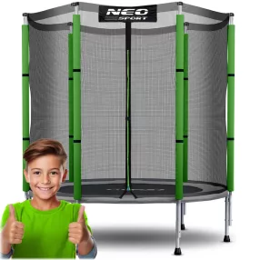   Kerti trambulin, Neo-Sport, fekete/zöld, átmérő: 140 cm, kerek, magasság: 36 cm, 150 cm külső védőháló, acél váz, 6 láb, 50 kg teherbírás, 30 db rögzítőhorog