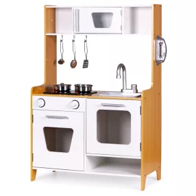   Játékkonyha, ECOTOYS PLK534, fa, 60 x 30 x 90 cm, fényhatásokkal, hanghatásokkal, 5 db tartozékkal, elemes (2 x AAA, nem tartozék)