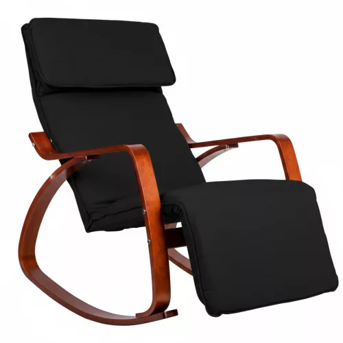 Hintaszék, ModernHome TXRC-03, szürke, 97 x 58 x 65 cm, állítható lábtartó, fejtámasz, levehető huzat, fa és fém váz, 120 kg teherbírás