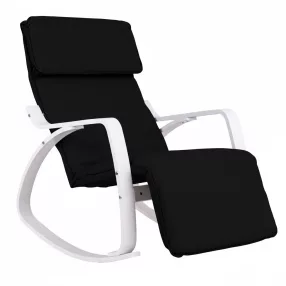   Hintaszék, ModernHome TXRC-03, fekete, 97 x 58 x 65 cm, állítható lábtartó, fejtámasz, levehető huzat, fa és fém váz, 120 kg teherbírás