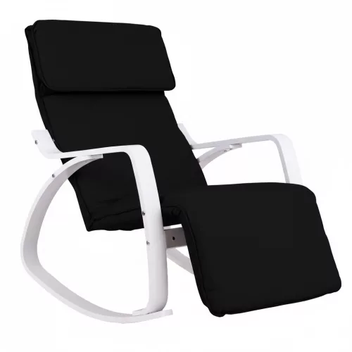 Hintaszék, ModernHome TXRC-03, fekete, 97 x 58 x 65 cm, állítható lábtartó, fejtámasz, levehető huzat, fa és fém váz, 120 kg teherbírás