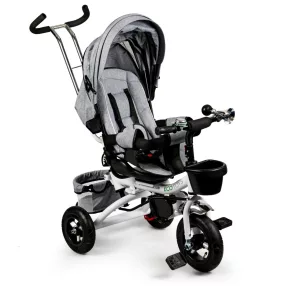   Háromkerekű tricikli, ECOTOYS JM-068-17, szürke, forgatható ülés, levehető napellenző, szülőkormány, 5 pontos biztonsági öv, karfa, dönthető háttámla, tartós kerekek, teherbírás: 25 kg
