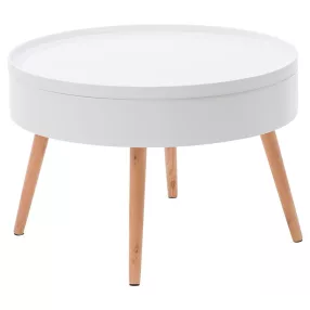   Dohányzóasztal, ModernHome FH-CT0210, fehér, átmérő: 60 cm, kör alakú, magasság: 40 cm, levehető tető, fenyőfa lábak