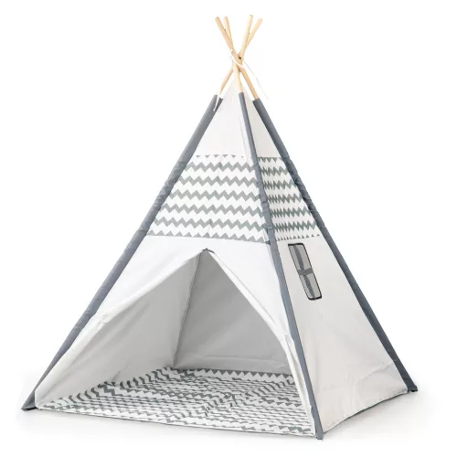 Gyereksátor, ECOTOYS Wigwam 8112, Tipi, 120 x 120 x 160 cm, fa váz, poliészter borítás, beltéri/kültéri, textil padlóval