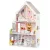 Fa babaház, ECOTOYS 4127, XXL kastély, 81,5 x 30 x 126 cm, 3 szint, 5 szoba, 15 db fa bútorral, erkéllyel