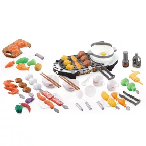   Játék élelmiszerkészlet, Multistore HC487931, mini konyhai grillszett, 69 db, hanghatásokkal, fényhatásokkal, elemes (3 db AA, nem tartozék)