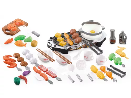 Játék élelmiszerkészlet, Multistore HC487931, mini konyhai grillszett, 69 db, hanghatásokkal, fényhatásokkal, elemes (3 db AA, nem tartozék)