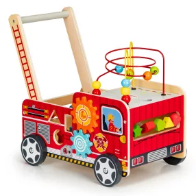   Járássegítő játék, ECOTOYS TL09025, Tűzoltóautó, 46 x 28 x 41,5 cm, fa, többfunkciós, formaválogatóval és 6 db kockával, gyöngylabirintussal