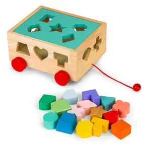   Fa formaválogató, ECOTOYS HM015197, 15 db, színes, húzható kocsi, biztonságos festékekkel, 20,5 x 19,5 x 11 cm, 3 éves kortól