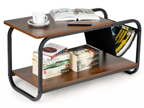 Dohányzóasztal, ModernHome YLT-1502-02P, 86,5 x 40 cm, téglalap alakú, magasság: 46 cm, 2 szintes, fém váz, MDF asztallap, vízlepergető felület