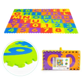   Játszószőnyeg, ECOTOYS ECOEVA002, betűk és számok, 178 x 178 cm, 36 db-os kirakós szett, összeilleszthető elemek, vastagság: 0,9 cm, EVA hab