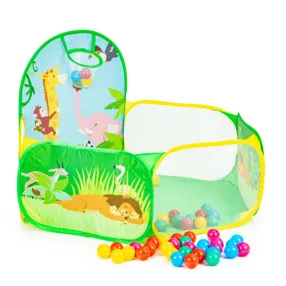   Gyereksátor, IPLAY 8114B50, 130 x 130 x 80 cm, 50 db labdával, hálófalas, kosárgyűrűvel, poliészter borítás, beltéri–kültéri