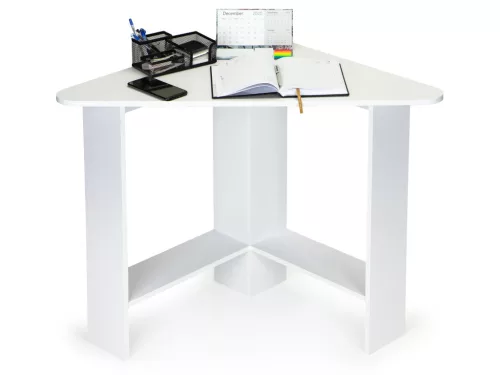 Sarok számítógépasztal, ModernHome WYJ-253, fehér, 72 x 72 x 74 cm, 2 polccal, laminált forgácslap, karcálló, foltálló