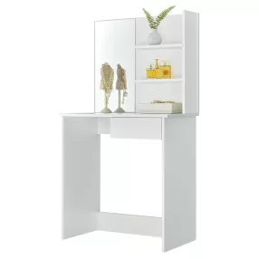  Sminkasztal, ModernHome PWSHT-21, fehér, 75 x 40 x 141 cm, tükör, 1 fiók, 2 polc, laminált bútorlap