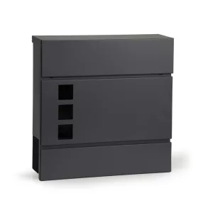   Postaláda, ModernHome HPB932-8, antracit, 37 x 37 x 10,3 cm, horganyzott acél, rozsdaálló, újságtartóval, falra és kerítésre szerelhető, zárt kialakítás, 2 kulccsal, szerelőkészlettel