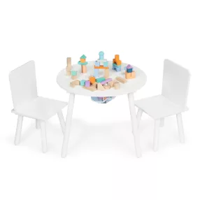   Gyerek asztal és szék szett, ECOTOYS WH135, fehér, 1 db asztal + 2 db szék, fenyőfa lábak, játéktároló háló, kerek asztal
