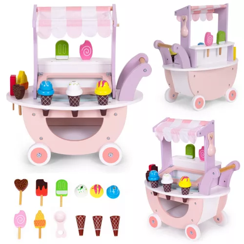 Fagylaltozó játékkészlet, ECOTOYS TL89015, fagylaltozó, 12 db, fa, mágneses, 3 éves kortól, biztonságos kialakítás