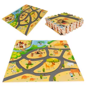   Játszószőnyeg, ECOTOYS ECOEVA009, szafari minta, 93 x 93 cm, 9 db-os kirakós szett, összeilleszthető elemek, vastagság: 0,9 cm, EVA hab