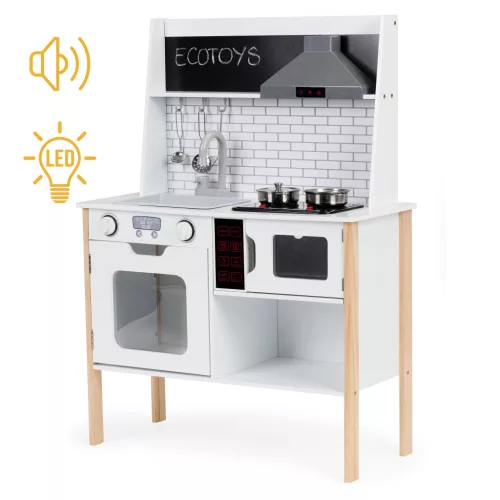 Játékkonyha, ECOTOYS PLK537, fa, 70 x 29,5 x 96 cm, fényhatásokkal, hanghatásokkal, tartozékokkal
