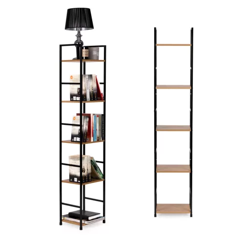 Könyvespolc, ModernHome CWJ3024144L, 144,5 x 29 x 23,5 cm, vad tölgy, 5 polcos, fém váz, MDF polc, falhoz rögzíthető