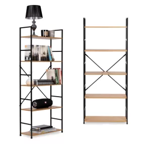   Könyvespolc, ModernHome CWJ6024144LG, 144 x 58,5 x 23,5 cm, vad tölgy, 5 polcos, fém váz, MDF polc, falhoz rögzíthető