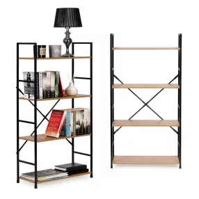   Könyvespolc, ModernHome CWJ6024112LG, 58,5 × 23,5 × 113 cm, vad tölgy, 4 polcos, fém váz, MDF polc, falhoz rögzíthető